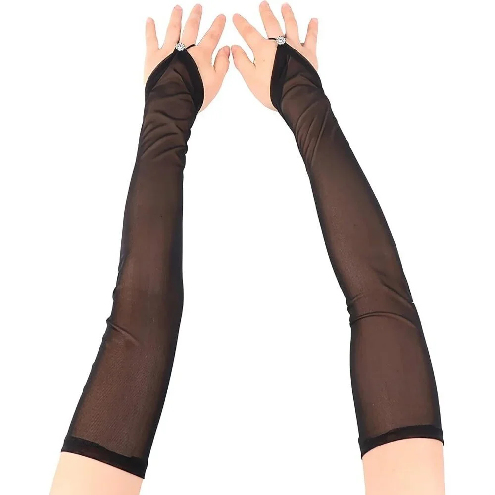 Women's Black 4 Long Gloves Accessories Fingerless Role Playing Evening Dress